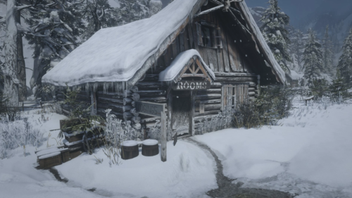 Could contain: snow, outdoor, tree, winter, freezing, building, log cabin, hut, sugar house, blizzard, winter storm, cottage, shack, house, mountain, covered, cabin