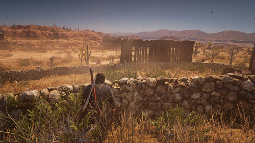 Could contain: outdoor, sky, plant, grass, hiking, ruins, person, mountain, landscape, standing, field, rock, ruin, desert